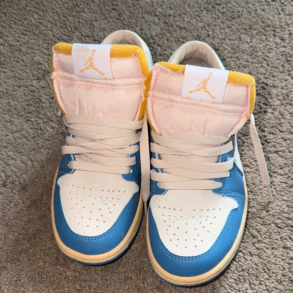Jordan Kids Low-Top Sneakers in Blue, White & Pink with Yellow Accent